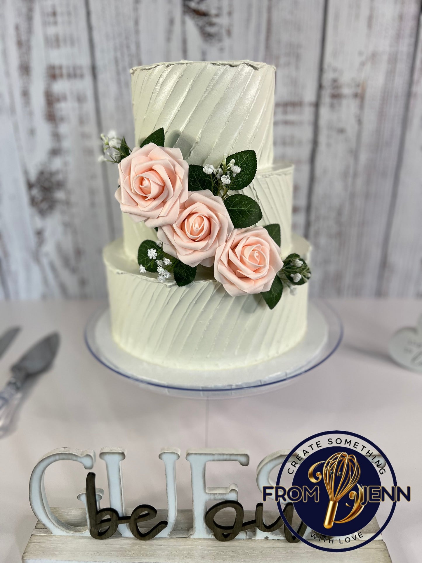 3 Tier Ivory Fake Cake with Pink Roses
