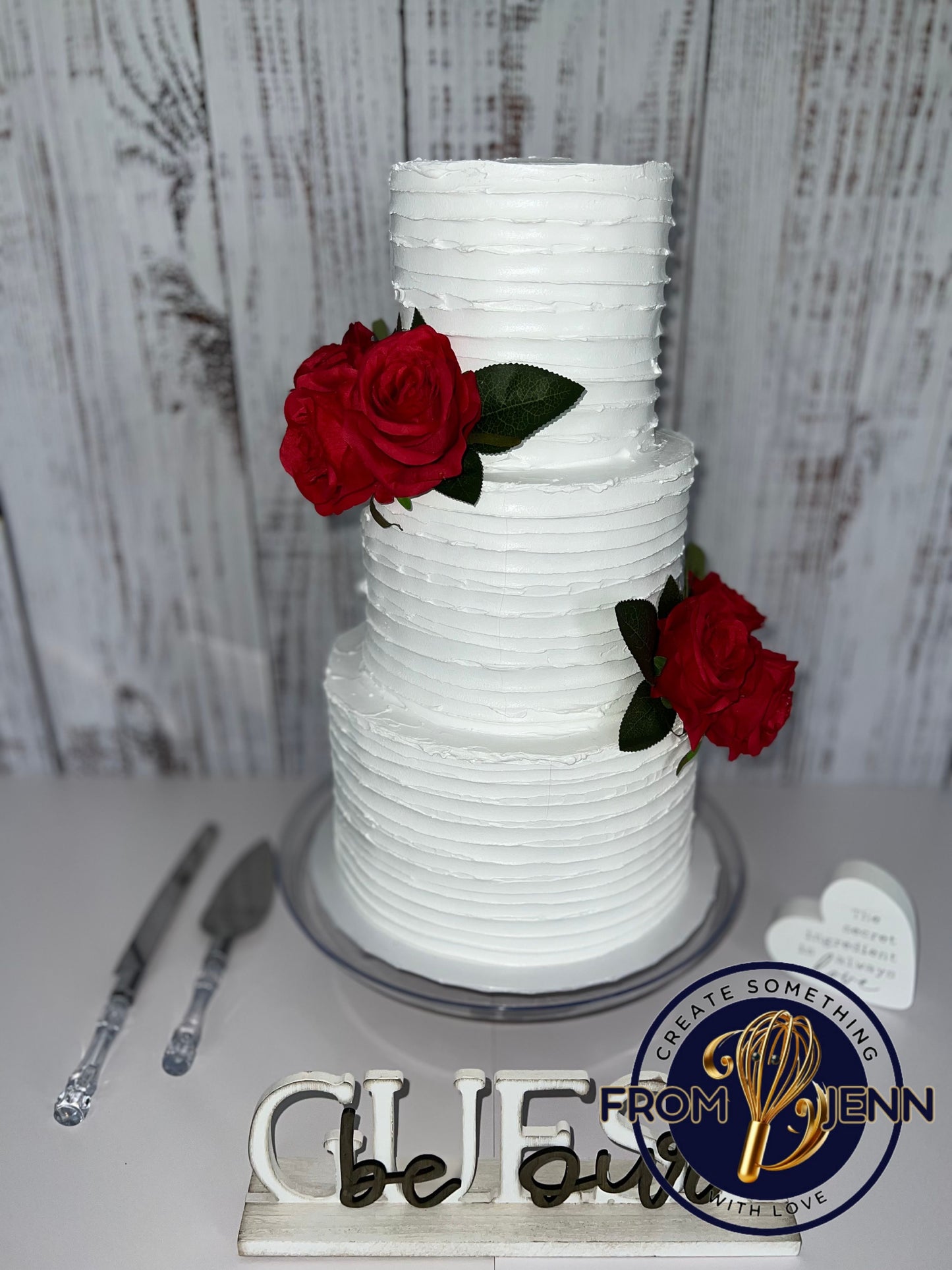 3 Tier White Fake Cake with Red Roses